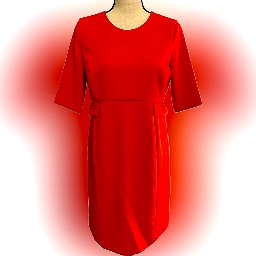 SERAPHINE LUXE Elegant Maternity Dress EUC Size 6 in Deep Coral (Tomato Red)